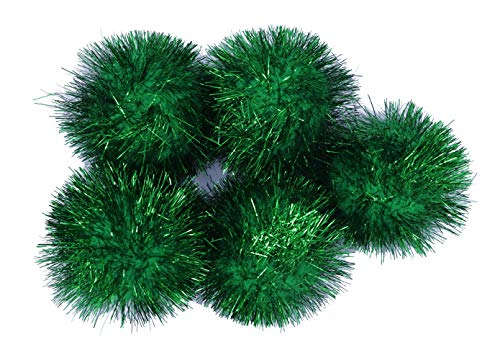 YYCRAFT 15pcs Jumbo Glitter Tinsel Pom Poms Sparkle Balls for DIY Craft,Cat Toys Christmas Decoration(2 Inch,Emerald Green)