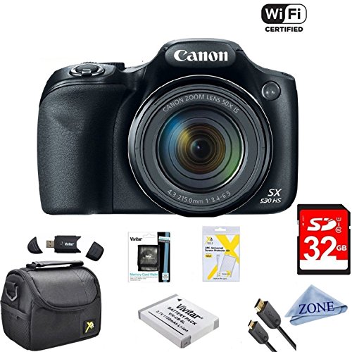 Canon Powershot SX530 HS 16MP Wi-Fi Super-Zoom Digital Camera 50x Optical Zoom Ultimate Bundle Includes Deluxe Camera Bag, 32GB Memory Cards, Extra Battery, Tripod, Card Reader, HDMI Cable & More