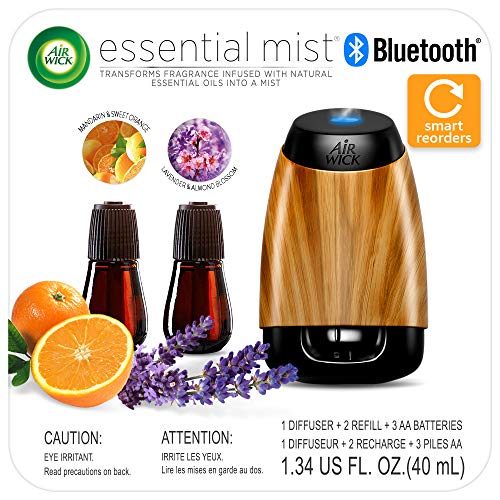 Air Wick Essential Mist Bluetooth, Essential Oil Diffuser (Diffuser + 2 Refills), Lavender & Almond Blossom and Mandarin & Sweet Orange scents