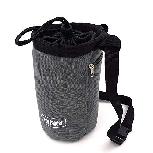 Top Lander Gray Chalk Bag for Rock Climbing Bouldering Weightlifting Powerlifting Gym Workout with Zippered Pocket, Adjustable Strap and Quick-Clip Belt