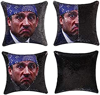 cygnus The Office Michael Scott Quote Humor Sequin Pillow Cover Funny White Elephant Gifts Reversible That Color Change Cushion Cover 16x16 inches (Type 2-Black Sequin)