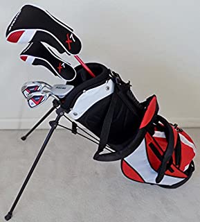 Boys Ages 5-8 Junior Golf Club Set Complete Driver, Hybrid, Irons, Putter, Stand Bag for Kids Red Color Professional Tour Jr.