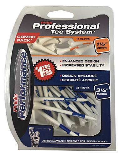 Pride Professional Tee System Plastic Golf Tees (Pack of 50), 40 Count 3-1/4-Inch + 10 Count 1-1/2-Inch