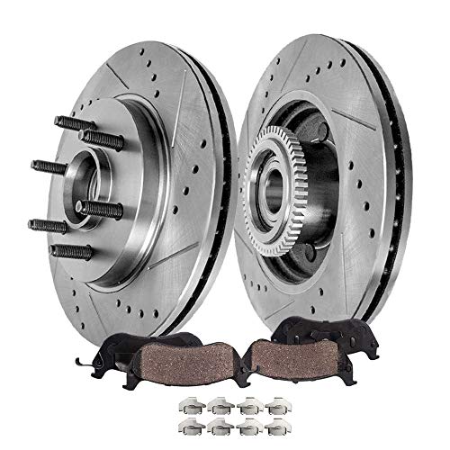 Detroit Axle - 2WD 6 Lug Front Brakes Replacement for Ford F-150, Lincoln Mark LT - Disc Rotors, Ceramic Brake Pads (Drilled and Slotted Performance)