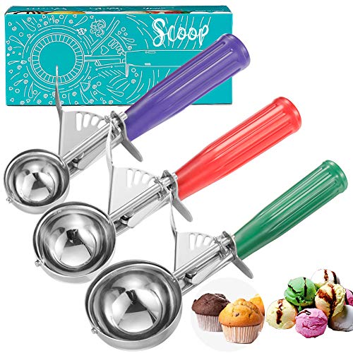 Cookie Scoop Set, Ice Cream Scoop Set, 3 PCS Ice Cream Scoops Trigger Include Large Medium Small Size Cookie Scoop, Polishing Stainless Steel 18/8 Melon Scooper - Elegant Package