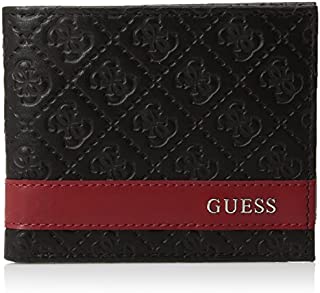 Guess Men's Leather Slim Bifold Wallet, Black/Red, One Size