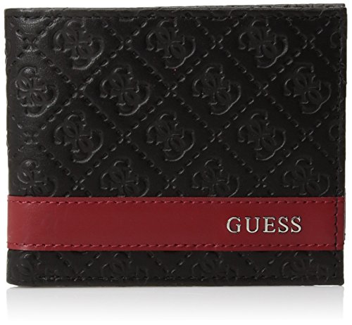 Guess Men's Leather Slim Bifold Wallet, Black/Red, One Size