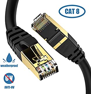 Cat8 Ethernet Cable, Outdoor&Indoor, 6FT Heavy Duty High Speed 26AWG, 2000Mhz with Gold Plated RJ45 Connector, Gaming/Modem