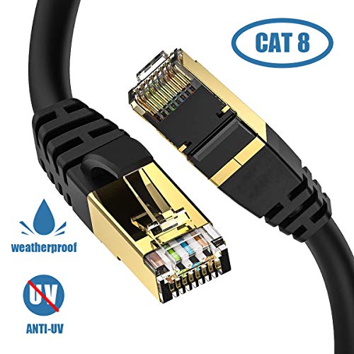 Cat8 Ethernet Cable, Outdoor&Indoor, 6FT Heavy Duty High Speed 26AWG, 2000Mhz with Gold Plated RJ45 Connector, Gaming/Modem
