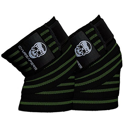 Gymreapers Knee Wraps (Pair) with Strap for Squats, Weightlifting, Powerlifting, Leg Press, and Cross Training - Flexible 72