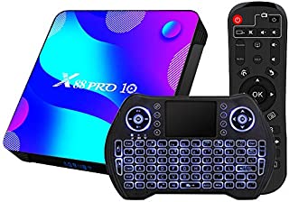 Android TV Box 11.0, RK3318 USB 3.0 Ultra HD 4K HDR 4GB RAM 64GB ROM 2.4G 5.8G Dual Band WiFi with BT 4.1 WiFi 100M Ethernet with Backlit Mini Keyboard Set Top TV Box