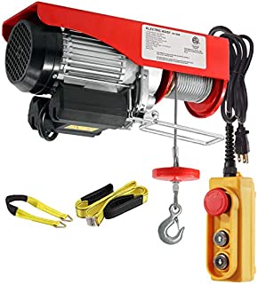 Partsam 1540 lbs Lift Electric Hoist Crane Remote Control Power System, Zinc-Plated Steel Wired Overhead Garage Ceiling Pulley Winch w/Premium Straps (w/Emergency Stop Switch)