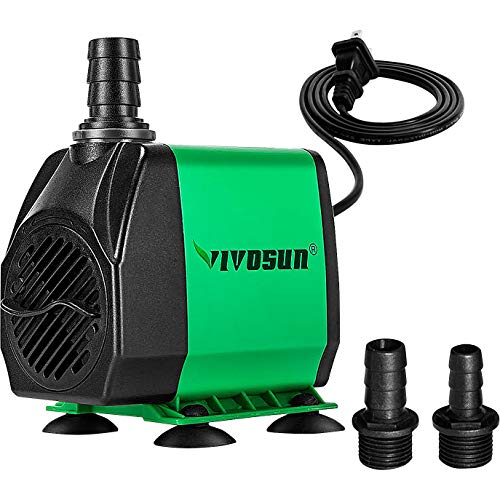 VIVOSUN 800GPH Submersible Pump(3000L/H, 24W), Ultra Quiet Water Pump with 10ft High Lift, Fountain Pump with 5ft Power Cord, 3 Nozzles for Fish Tank, Pond, Aquarium, Statuary, Hydroponics