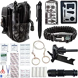 Emergency Survival Kit With First Aid - Gear, Cool Gadgets, Tools For Men, Women. Hiking, Camping, Fishing, Hunting Accessories. Link Molle Pouch To Bag, Backpack. Best Military Equipment, Supplies
