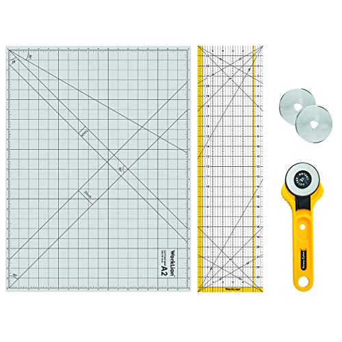 WORKLION Rotary Cutting Mat Set:45mm Rotary Cutter & 2 Replacement Rolling Blades & 18