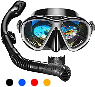 OMORC Adult Snorkel Set,Anti Leak Snorkel Gear for Women and Men,Anti-Fog Impact Resistant Panoramic Tempered Glass Snorkeling Set,Free Breathing&Easy Adjustable Strap Snorkel Set,Package Included