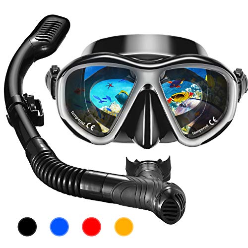 OMORC Adult Snorkel Set,Anti Leak Snorkel Gear for Women and Men,Anti-Fog Impact Resistant Panoramic Tempered Glass Snorkeling Set,Free Breathing&Easy Adjustable Strap Snorkel Set,Package Included