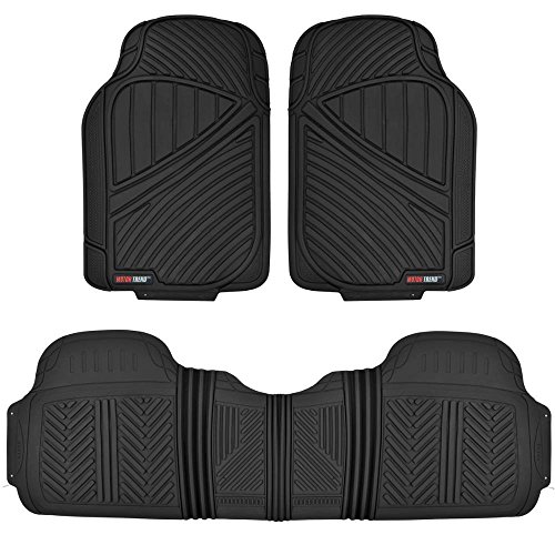 FlexTough Baseline, Heavy Duty Rubber Floor Mats 3pc Front & Rear for Car SUV Truck Van, 100% Odorless BPA-Free & All Weather Protection