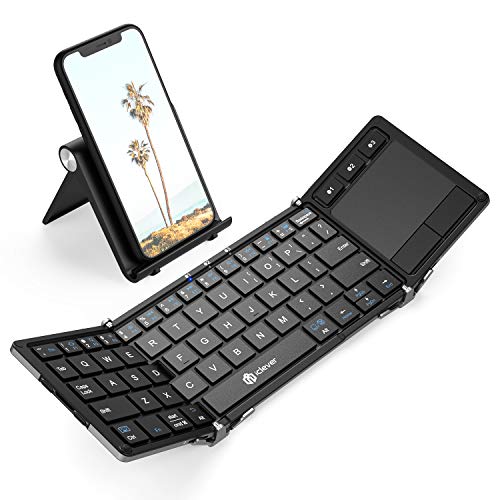 Bluetooth Keyboard, iClever BK08 Folding Keyboard with Sensitive Touchpad (Sync Up to 3 Devices), Pocket-Sized Tri-Folded Fodable Keyboard for Windows Mac Android iOS