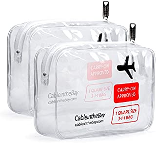 TSA Approved Clear Travel Toiletry Bag-Quart Sized with Zipper-Airport Airline Compliant Bag/Bottles-Men's/Women's 3-1-1 Kit (2 PACK)