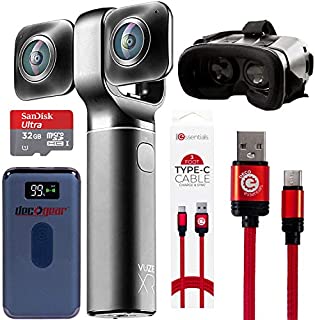 Vuze XR 4K 3D Dual VR 360 Camera with Deco Gear 4-Piece Virtual Reality Kit, 360-Degree Camera, Type-C Charge Sync Cable, 32GB Class 10 SD Memory Card, 8000 mAh Powerbank, VR Goggles (Black)