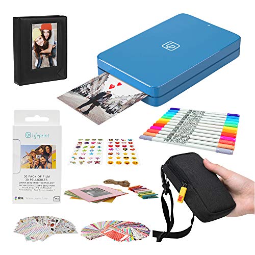 Lifeprint 2x3 Portable Photo and Video Printer (Blue) Stickers Bundle