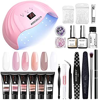 Modelones Poly Extension Gel Nail Kit - 6 Colors with 48W Nail Light Nail Lamp Slip Solution Rhinestones Glitter All In One Kit for Nail Manicure Beginner Starter Kit DIY at Home