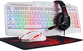 Redragon S101 Wired RGB Backlit Gaming Keyboard and Mouse, Gaming Mouse Pad, Gaming Headset Combo All in ONE PC Gamer Bundle for Windows PC  (White)