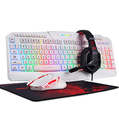 Redragon S101 Wired RGB Backlit Gaming Keyboard and Mouse, Gaming Mouse Pad, Gaming Headset Combo All in ONE PC Gamer Bundle for Windows PC  (White)