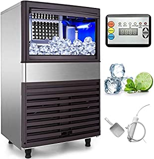 VEVOR 110V Commercial Ice Maker 110LBS/24H with 39LBS Bin, Clear Cube, LED Panel, Stainless Steel, Auto Clean, Include Water Filter, Scoop, Connection Hose, Professional Refrigeration Equipment