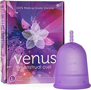 Venus Large Menstrual Cup  High Capacity for Heavy Flow  Made in USA  100% Medical Grade Silicone Reusable Period Cup  for High Cervix - Unique Design to Ease Your Period Cycle | Purple