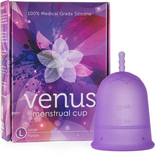 Venus Large Menstrual Cup  High Capacity for Heavy Flow  Made in USA  100% Medical Grade Silicone Reusable Period Cup  for High Cervix - Unique Design to Ease Your Period Cycle | Purple