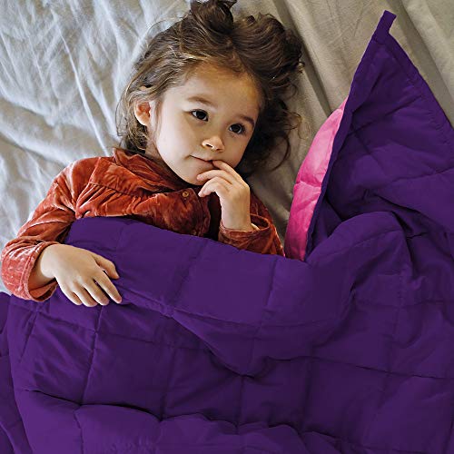 ZonLi Small Weighted Blanket 5 lbs(36''x48'', Pink/Purple), Cooling Weighted Blanket for Kids, 100% Cotton Material with Glass Beads