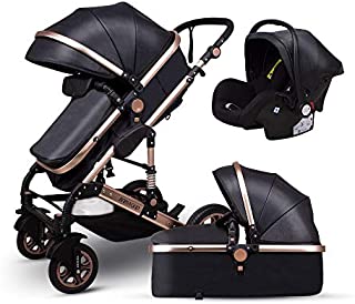 Anti-Shock Luxury Baby Stroller 3 in 1,Babyfond Convertible Bassinet to Toddler Stroller,Reinforced Frame for Safety,Vista Pram,Quick Fold Baby Carriage(2020 Upgraded Version Black PU)