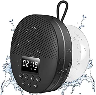 Shower Radio Speaker with Bluetooth 5.0, AGPTEK Waterproof Wireless Bathroom FM with Suction Cup 12H Long Playback Time, Lanyard, LCD Screen Display, Handsfree Calling, SD Card Playback Black