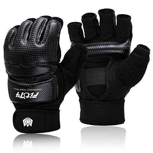 FitsT4 Half Mitts UFC MMA Training Boxing Punch Bag Kickboxing Sparring Grappling Martial Arts Muay Thai Taekwondo Wrist Wraps Support Gloves for Women Men Kids