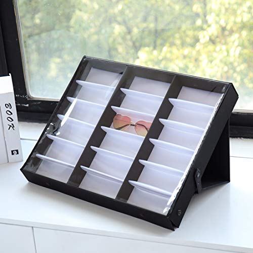 TTTH 18 Piece Eyewear Display Storage Case, Sunglasses Organizer Tray, Eyeglasses Collector Eyewear Display Case Storage Box for Watches and Jewelry