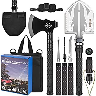 Sunkoon Camping Shovel Survival Axe Multifunctional Folding Shovel with 19.2-37.8inch Lengthened Handle Enlarged Shovelhead High Carbon Stainless Steel with Storage Pouch for Camping, Cycling, Hiking