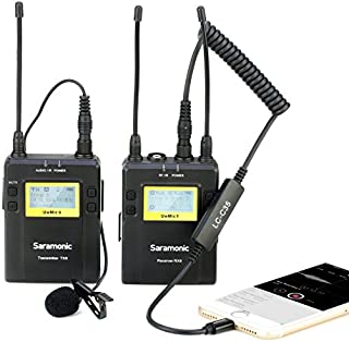 96-Channel Wireless Lavalier Microphone System, Saramonic UwMic9 UHF Lapel Mic with TRS to Lightning Output Cable for iPhone11 7 8 X,iPad,DSLR Camera for YouTube Vlogging Livestream Filmmaking