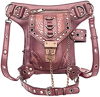 Steampunk Leather Crossbody Shoulder Tote Handbag Messenger Gothic Waist Bag Fanny Pack Motorcycle Drop Leg Bag Hip Holster Belt Purse Pouch Chain Travel Wallet for Women Men