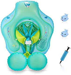 Delicacy Upgraded Version Baby Pool Float,Baby Inflatable Swimming Floats Ring with Safety Bottom Support and Swim Buoy,Suitable for 6-30 Months (Size L,Blue)