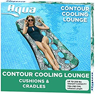 Aqua 18-Pocket Inflatable Contour Lounge, Luxury Fabric, Suntanner Pool Float, Heavy Duty, Teal Ferns