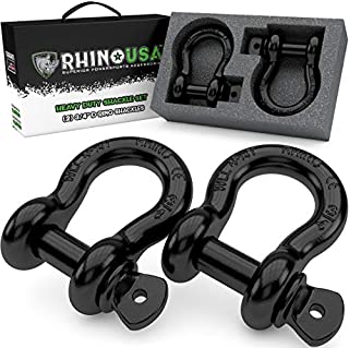 Rhino USA D Ring Shackle (2 Pack) 41,850lb Break Strength  3/4 Shackle with 7/8 Pin for use with Tow Strap, Winch, Off-Road Jeep Truck Vehicle Recovery, Best Offroad Towing Accessories (Black)