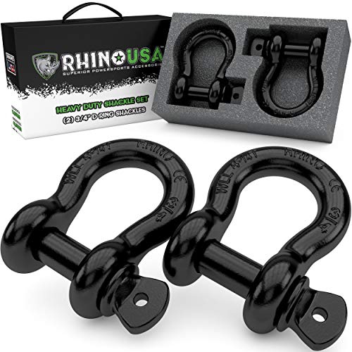 Rhino USA D Ring Shackle (2 Pack) 41,850lb Break Strength  3/4 Shackle with 7/8 Pin for use with Tow Strap, Winch, Off-Road Jeep Truck Vehicle Recovery, Best Offroad Towing Accessories (Black)