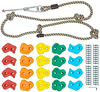 Play N Laughter 20 Assorted Kids Climbing Rock Holds with Knotted Rope Kit - Mounting Hardware Included for Installation up to 1