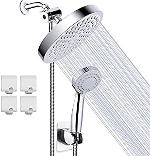 Taiker Shower Head, High Pressure Rainfall Shower Head/Handheld Combo, Luxury Modern Chrome Plated with 60'' Hose Anti-leak with Holder, 4 Shower Hooks