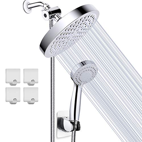 Taiker Shower Head, High Pressure Rainfall Shower Head/Handheld Combo, Luxury Modern Chrome Plated with 60'' Hose Anti-leak with Holder, 4 Shower Hooks