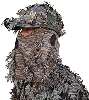 QuikCamo Mossy Oak New Bottomland Camo Hat with Built-in 3D Leafy Face Mask, Turkey Hunting Gear for Ghillie Suits and Bowhunting (Adjustable, One Size Fits Most)