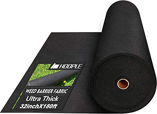 HOOPLE Garden Weed Barrier. Premium Pro Ultra Thick Landscape Fabric, Weeds Control for Flower Bed, Mulch, Pavers, Edging, Garden Stakes, Heavy Duty Outdoor Project. Black (32inch X 180ft)