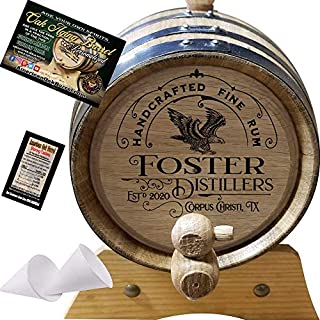 Personalized American Oak Spirit Aging Barrel (300) - Custom Engraved Barrel From Skeeter's Reserve Outlaw Gear - MADE BY American Oak Barrel - (Natural Oak, Black Hoops, 2 Liter)